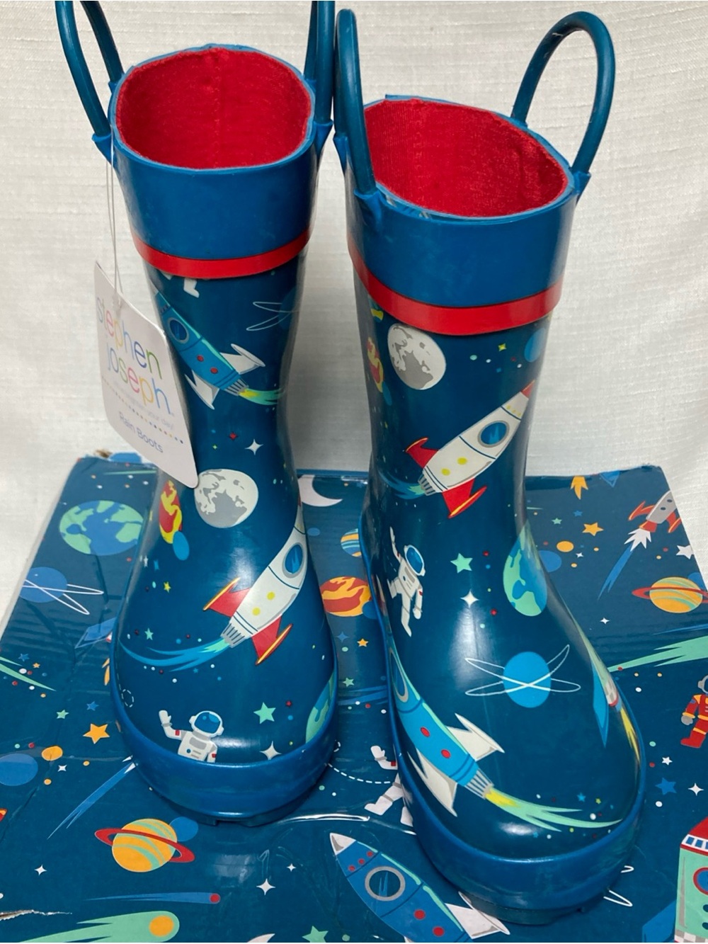 Stephen Joseph Kids' Space Rocket Rain Boots - Blue with Multicolor Planets